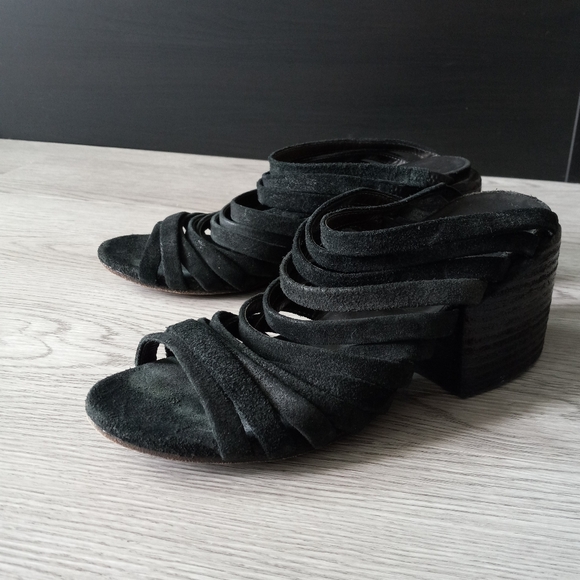 Marsell × Eckhaus Latta Suede Strappy Block Chunky Heel Sandals Black 40EU - Picture 2 of 16